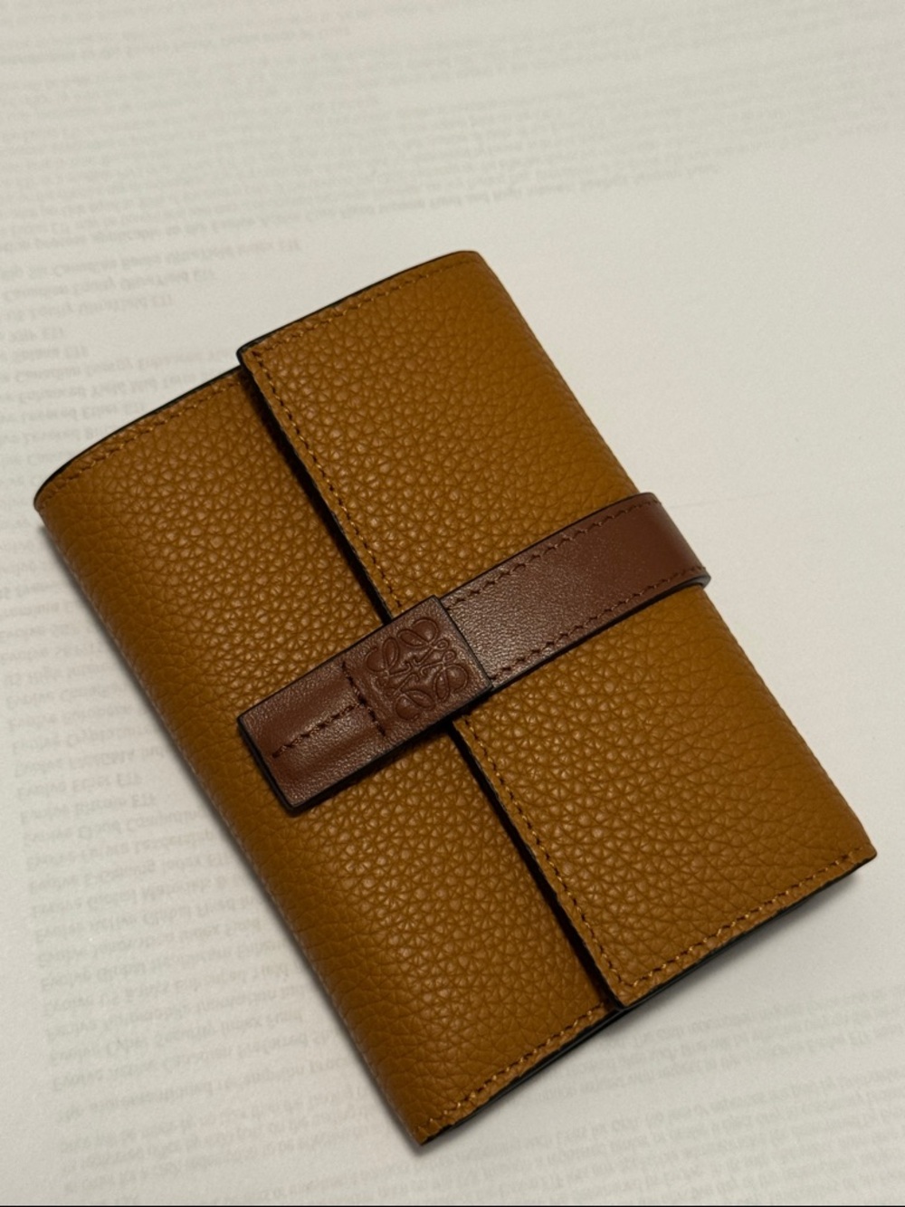 LOEWE Anagram Vertical Wallet Trifold Tan Soft Grain Calfskin Leather